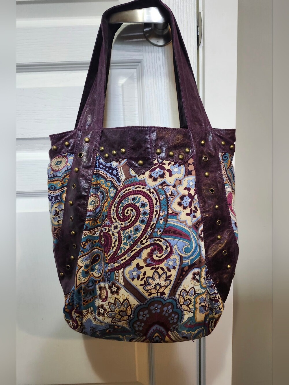 Purple Paisley Studded Boho Tote Bag -